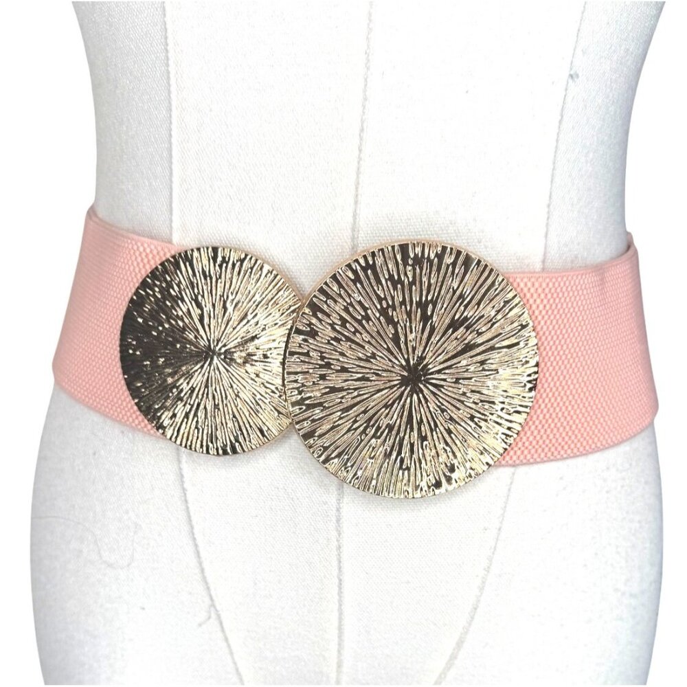 2/$30 NEW Elastic Wide Corset Pink Waist Belt Metallic Snap Buckle